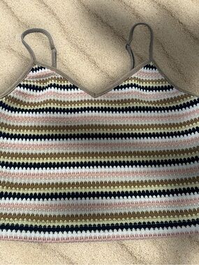 Rip Curl Striped Knit Cami in Pink, Black & Tan